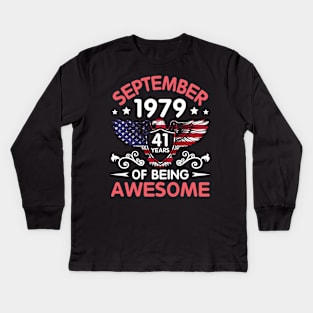 USA Eagle Was Born September 1979 Birthday 41 Years Of Being Awesome Kids Long Sleeve T-Shirt